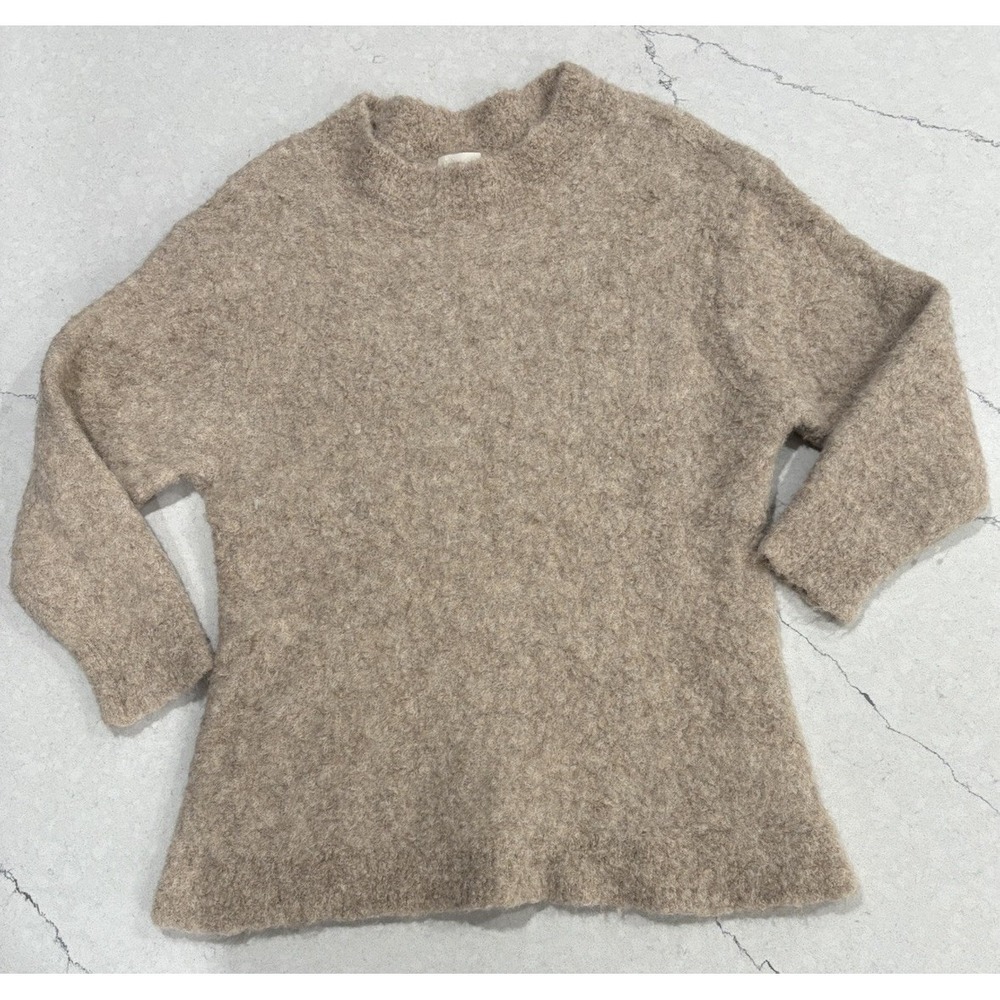 Aritzia Wilfred Brushed Fuzzy Knot Alpaca Wool Blend Sweater Brown/Taupe Size 2